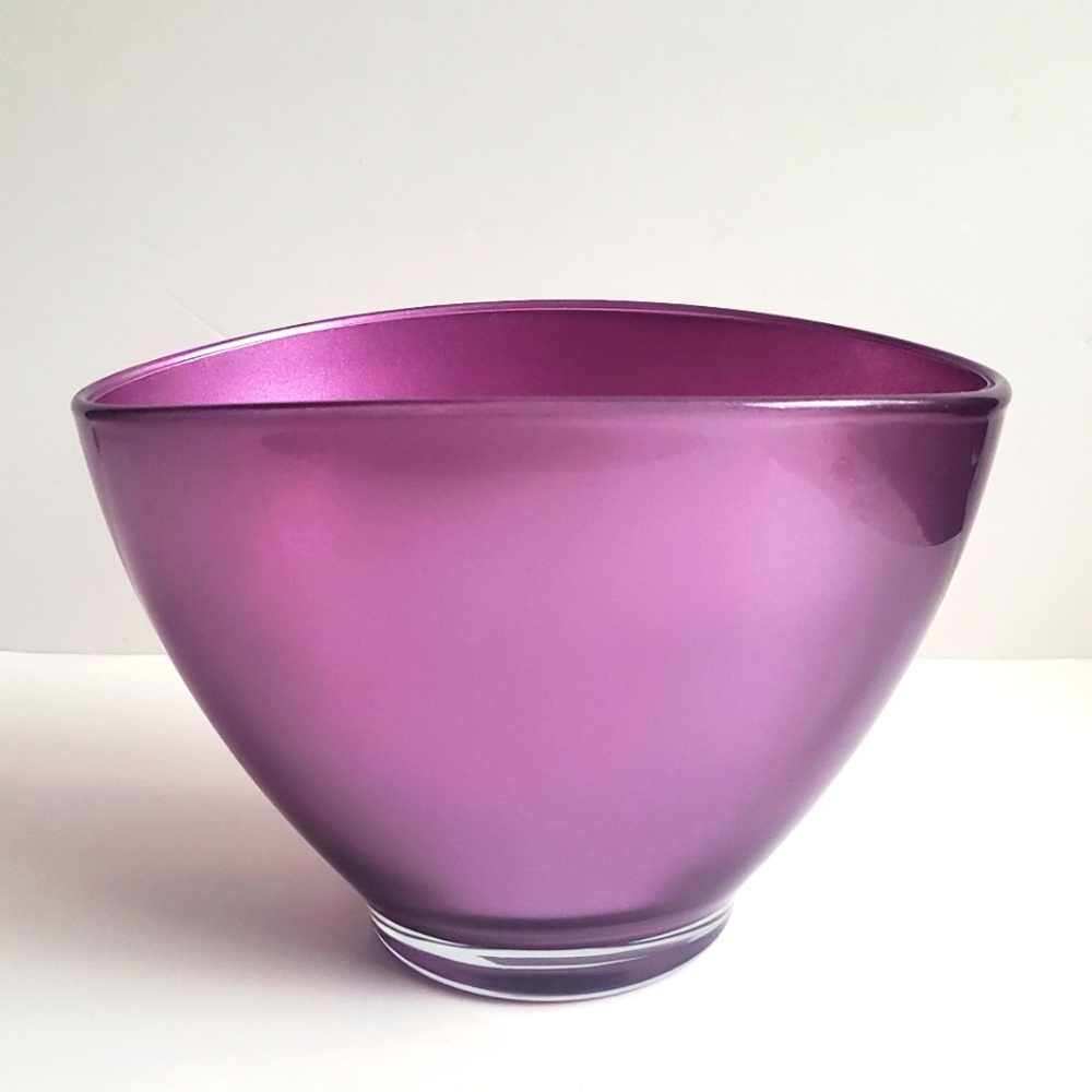Elegant Satin Polish Glass Vase Oval Plum Colour Minimalist Modernist Decor